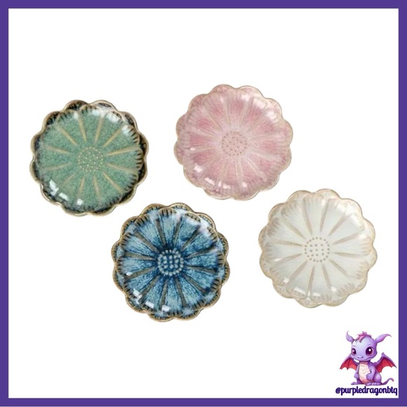 🚦✨ Ceramic Flower Accent Plates Set - Green, Pink, Blue, White - Picture 1 of 3